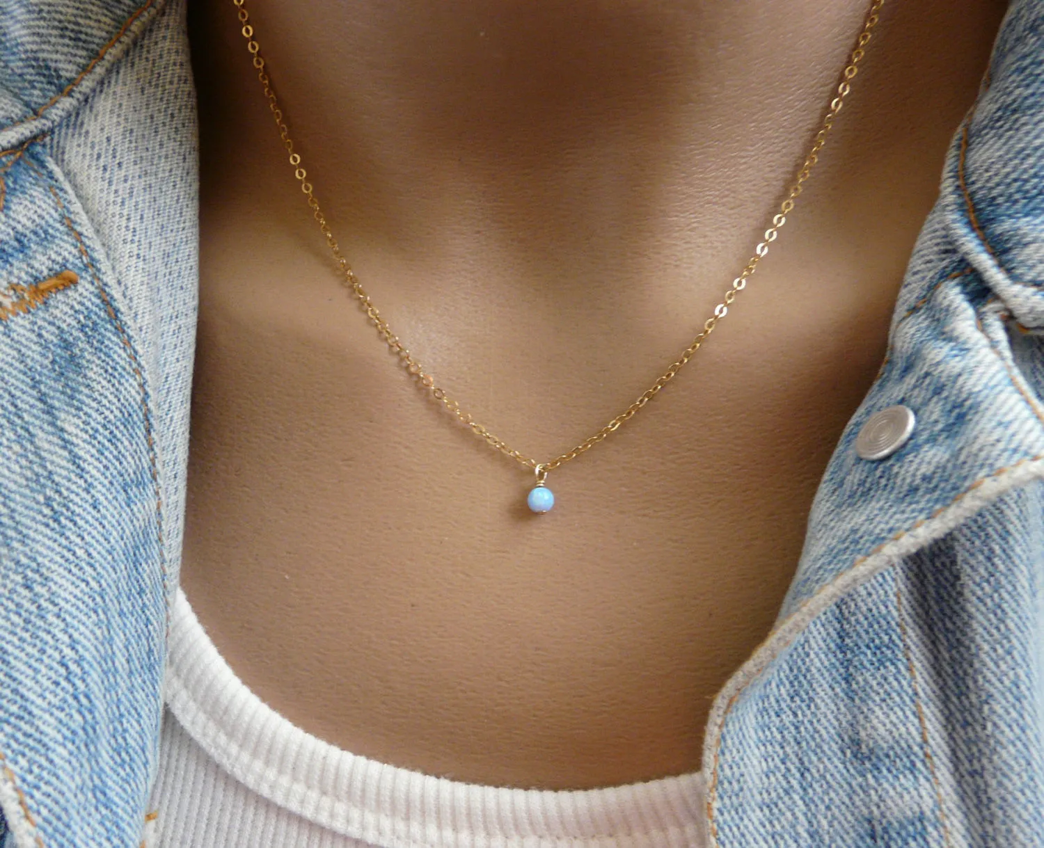 Blue Opal Necklace – Minimalist Gold Filled Necklace