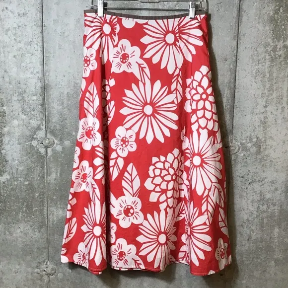 Boden Womens Topical Midi Long Skirt Cotton Hawaiian Flowy Aline Lined Size 10