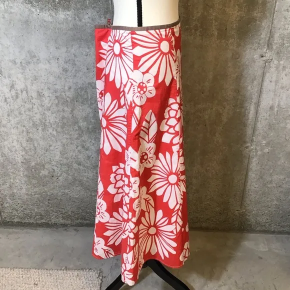 Boden Womens Topical Midi Long Skirt Cotton Hawaiian Flowy Aline Lined Size 10