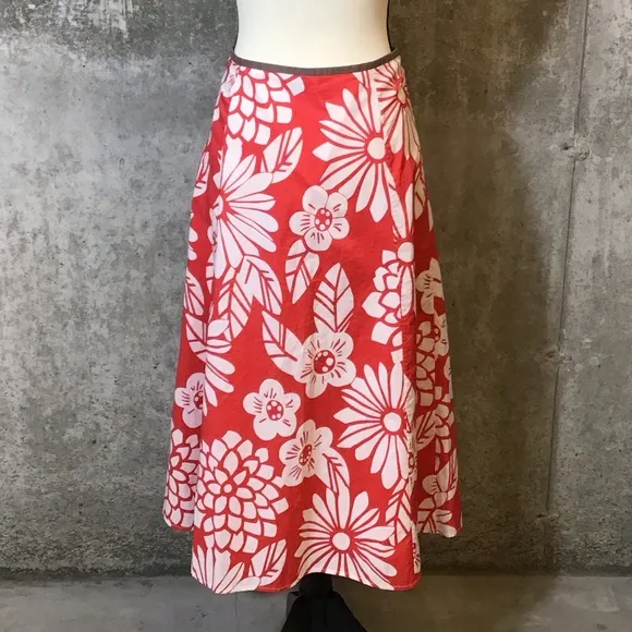 Boden Womens Topical Midi Long Skirt Cotton Hawaiian Flowy Aline Lined Size 10