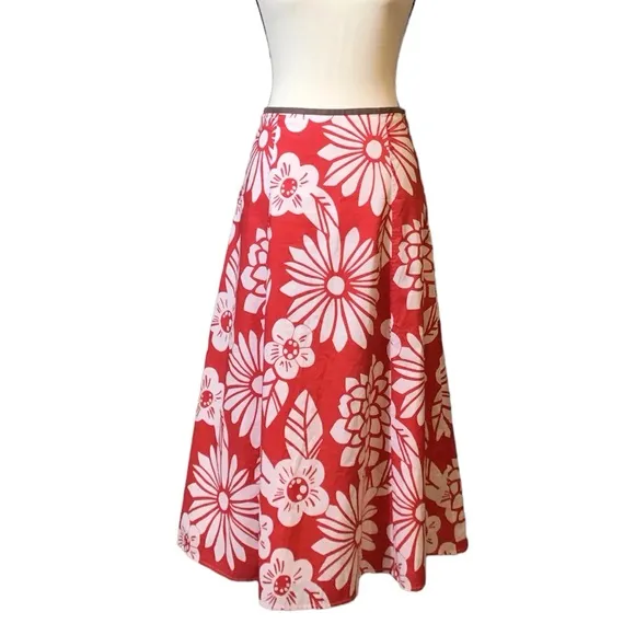 Boden Womens Topical Midi Long Skirt Cotton Hawaiian Flowy Aline Lined Size 10