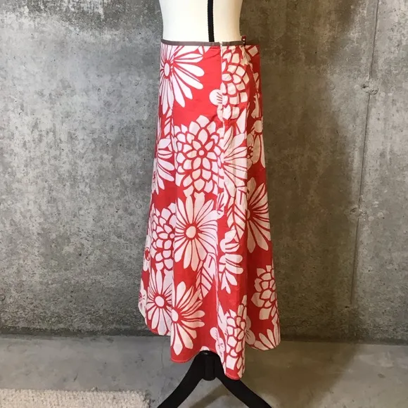 Boden Womens Topical Midi Long Skirt Cotton Hawaiian Flowy Aline Lined Size 10