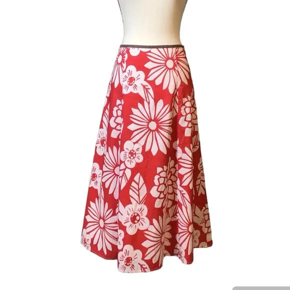 Boden Womens Topical Midi Long Skirt Cotton Hawaiian Flowy Aline Lined Size 10