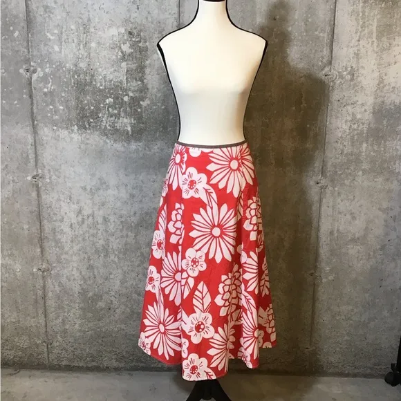 Boden Womens Topical Midi Long Skirt Cotton Hawaiian Flowy Aline Lined Size 10
