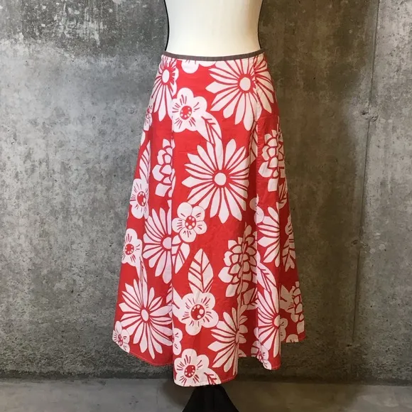 Boden Womens Topical Midi Long Skirt Cotton Hawaiian Flowy Aline Lined Size 10