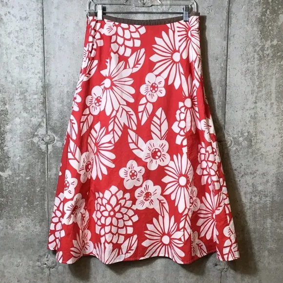 Boden Womens Topical Midi Long Skirt Cotton Hawaiian Flowy Aline Lined Size 10