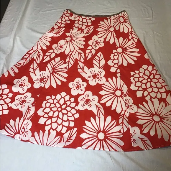 Boden Womens Topical Midi Long Skirt Cotton Hawaiian Flowy Aline Lined Size 10