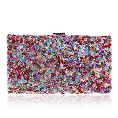 Bohemian  Stone Evening Bags Candy Color Rhinestones Day Clutch New Design Female Handbags Chain Purse
