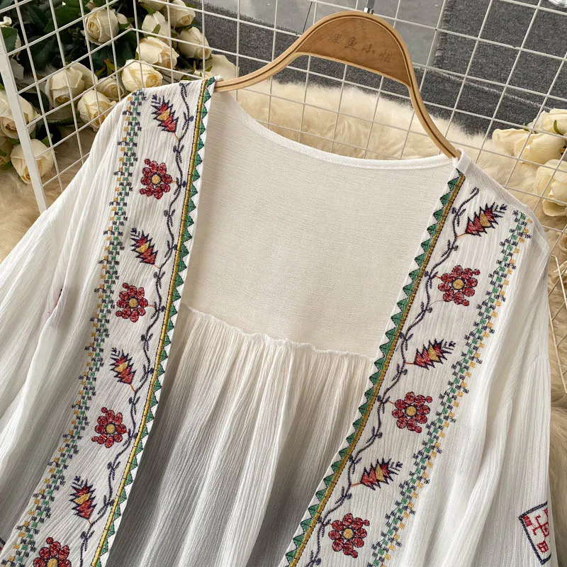 Bohemian Style Embroidered Tassel Shirt