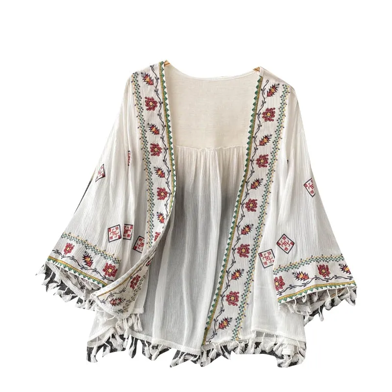 Bohemian Style Embroidered Tassel Shirt