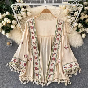 Bohemian Style Embroidered Tassel Shirt