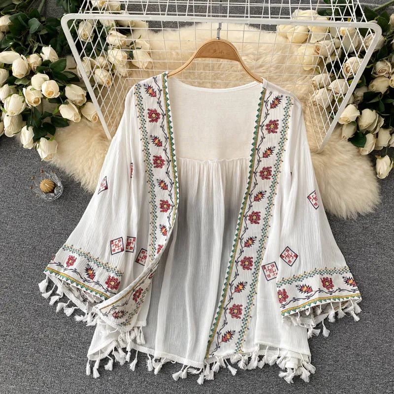 Bohemian Style Embroidered Tassel Shirt