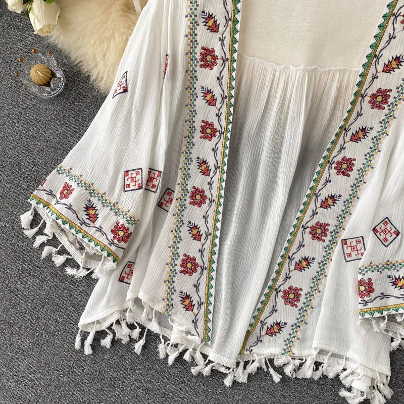 Bohemian Style Embroidered Tassel Shirt