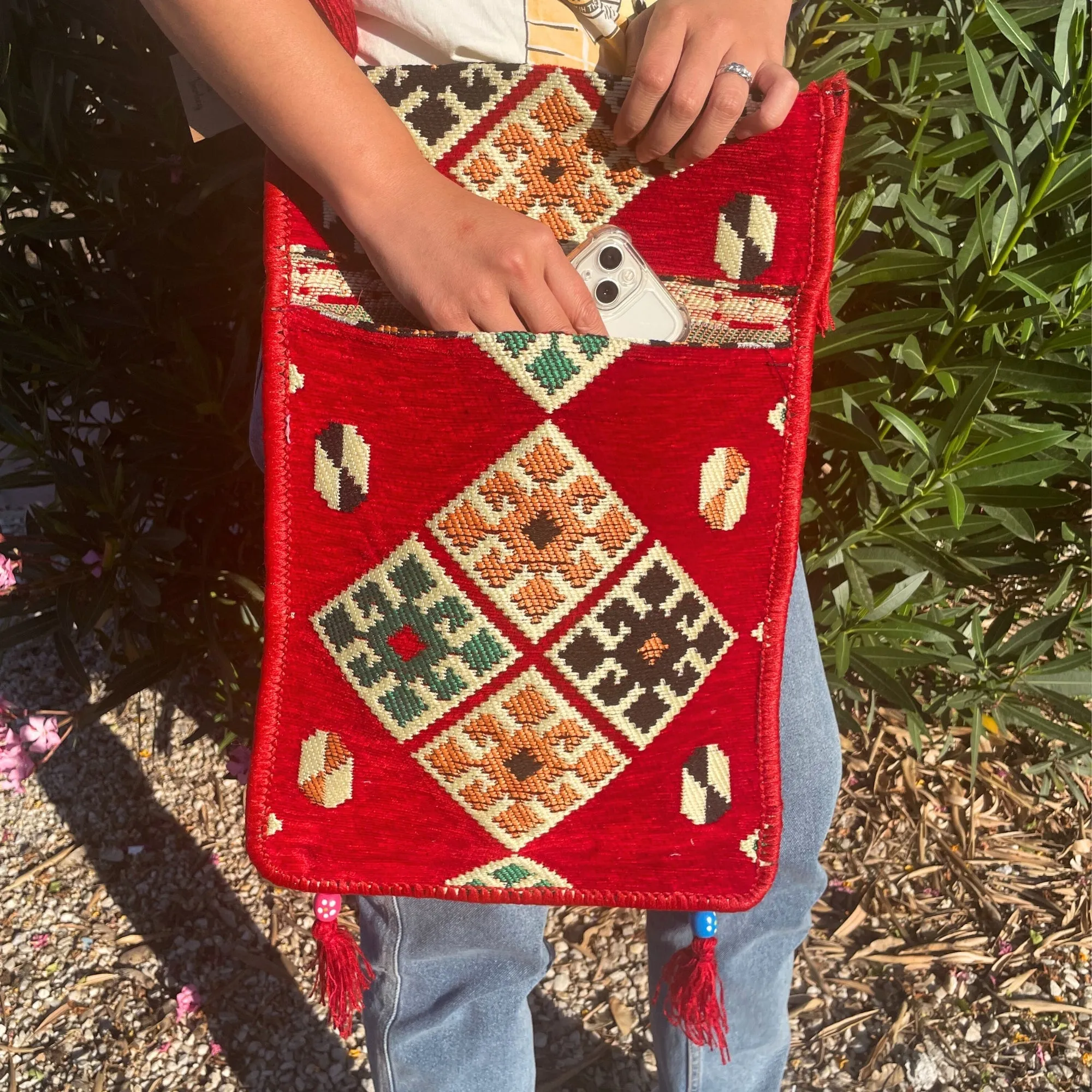 Boho Bag Messenger Red Kilim