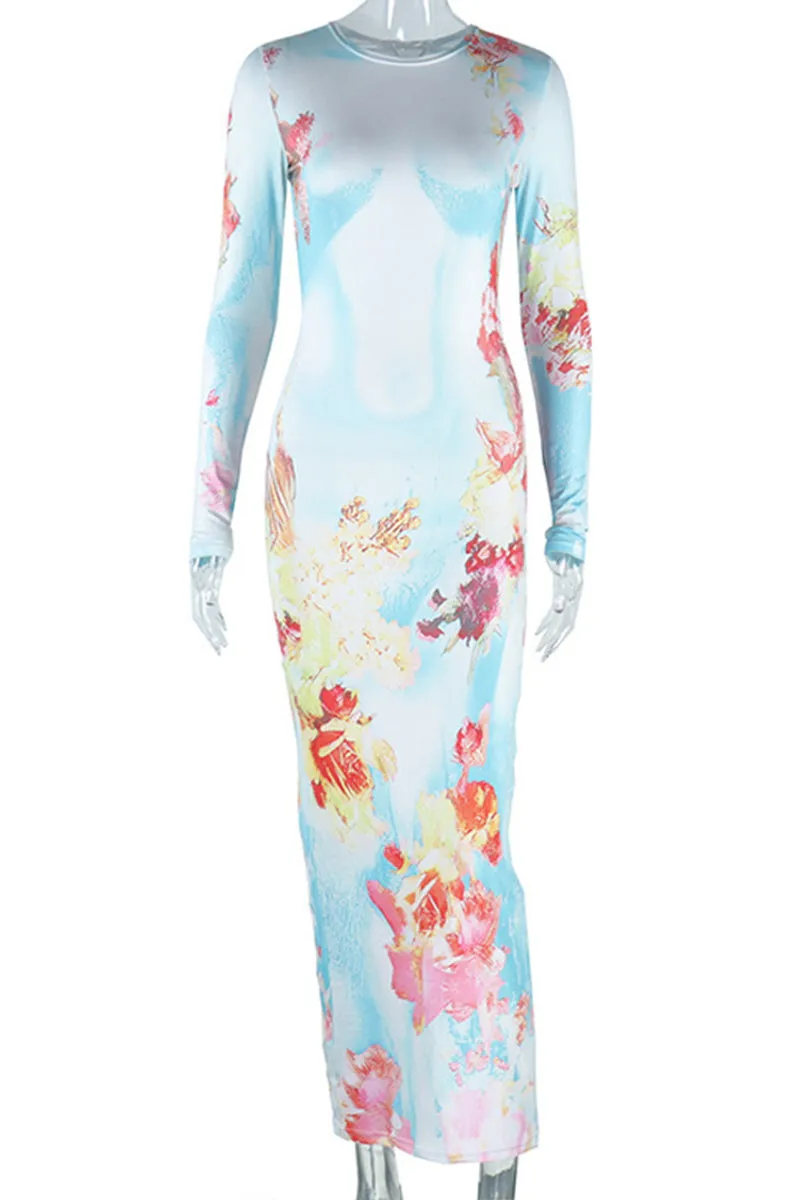 BT3026 Floral Tie Dye Dress