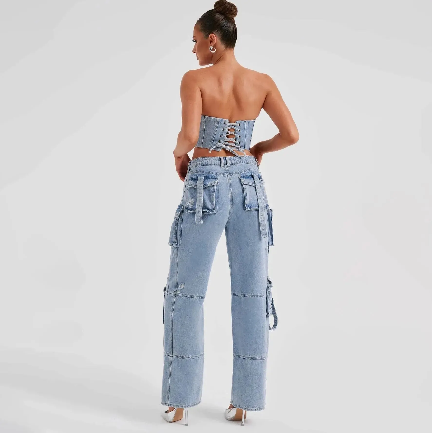 Cargo Jeans – Light Wash Denim – Utility Street Style