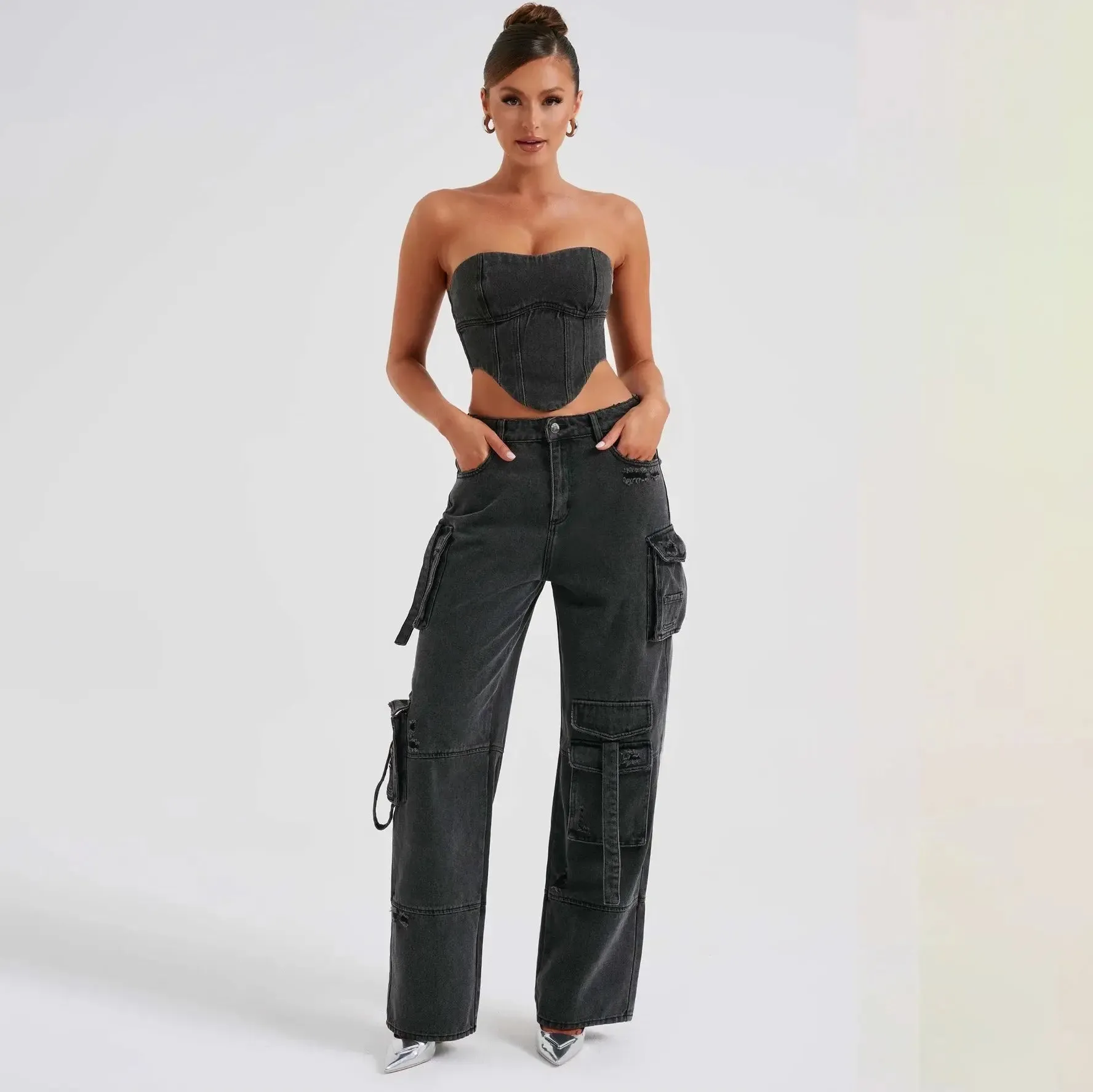 Cargo Jeans – Light Wash Denim – Utility Street Style