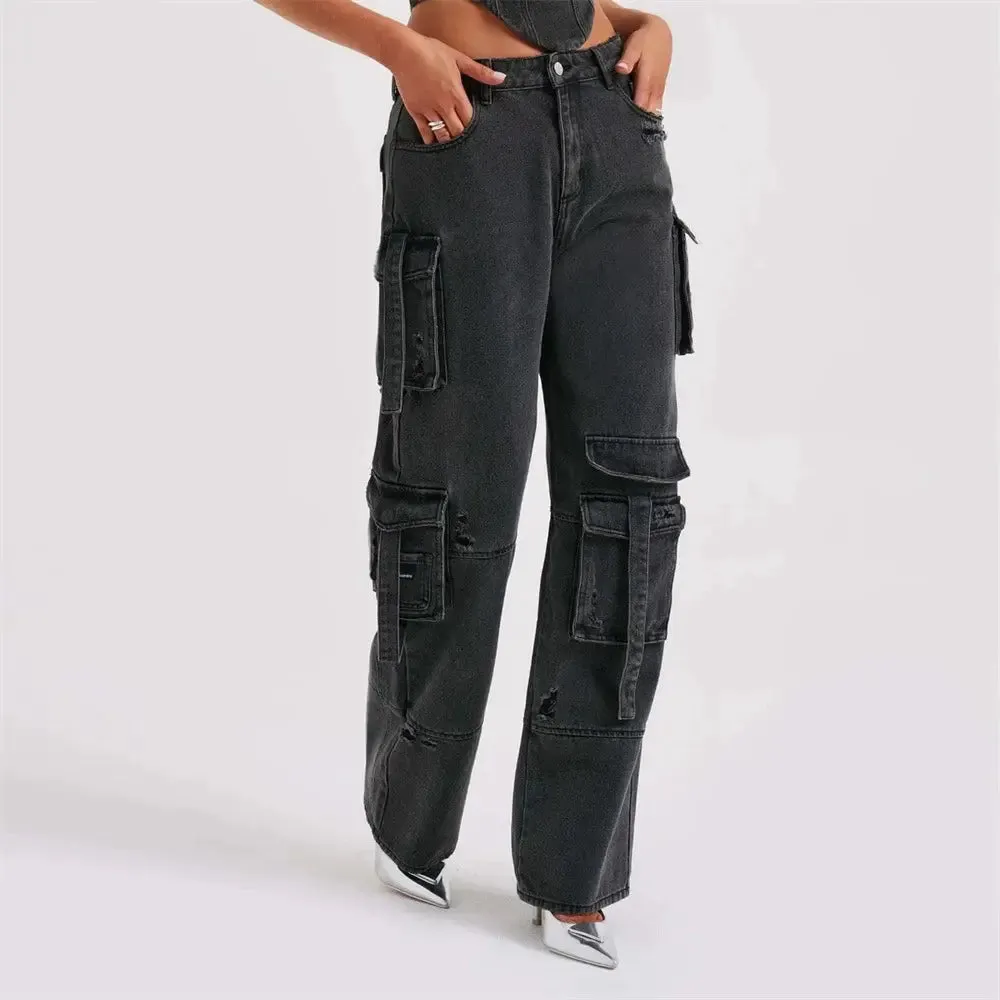 Cargo Jeans – Light Wash Denim – Utility Street Style