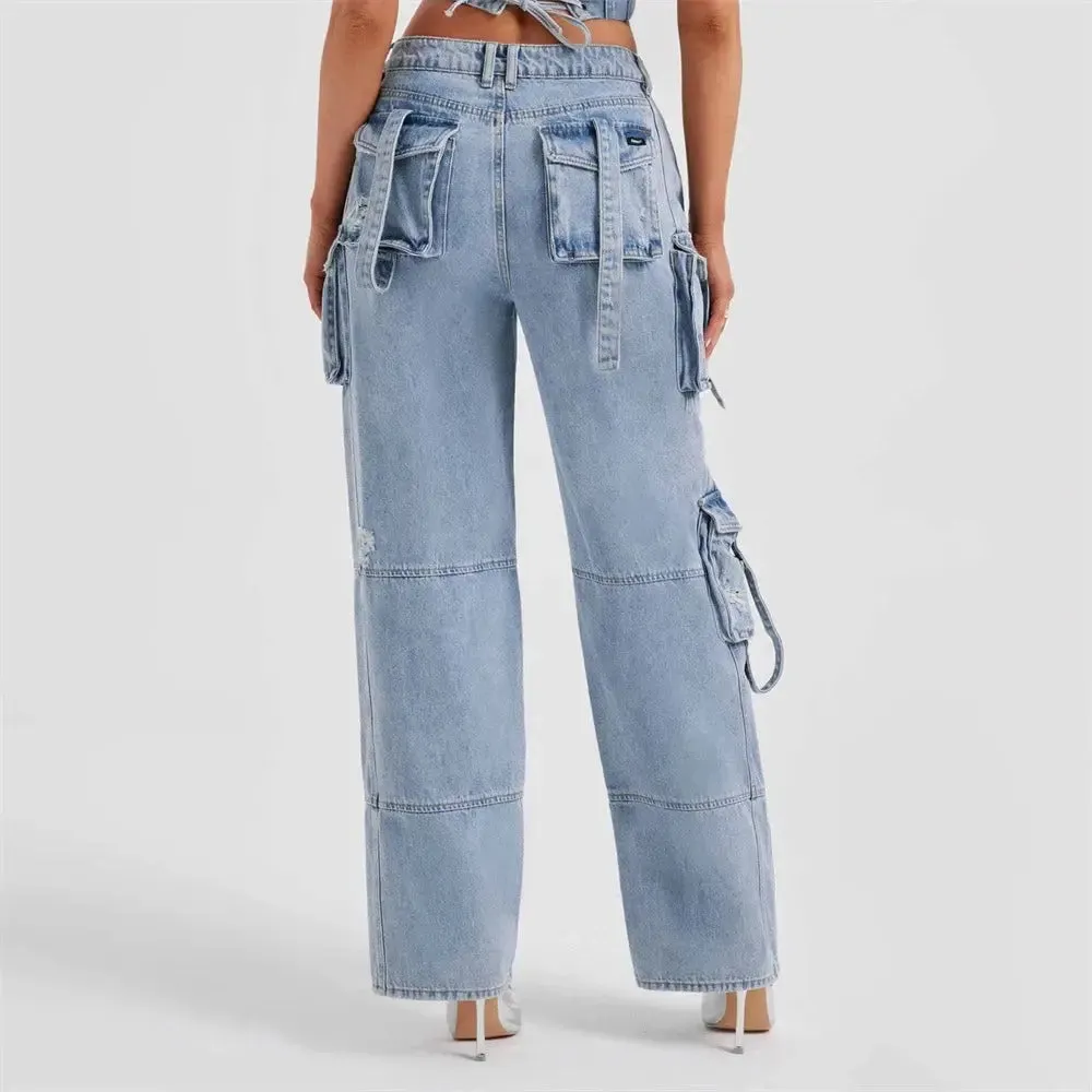 Cargo Jeans – Light Wash Denim – Utility Street Style