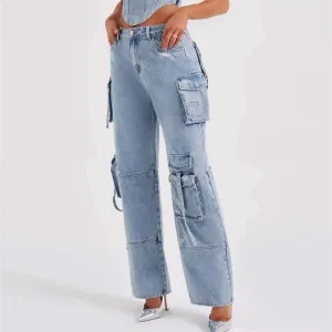 Cargo Jeans – Light Wash Denim – Utility Street Style