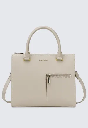 Ceci Double Top Handle Bag (Beige)