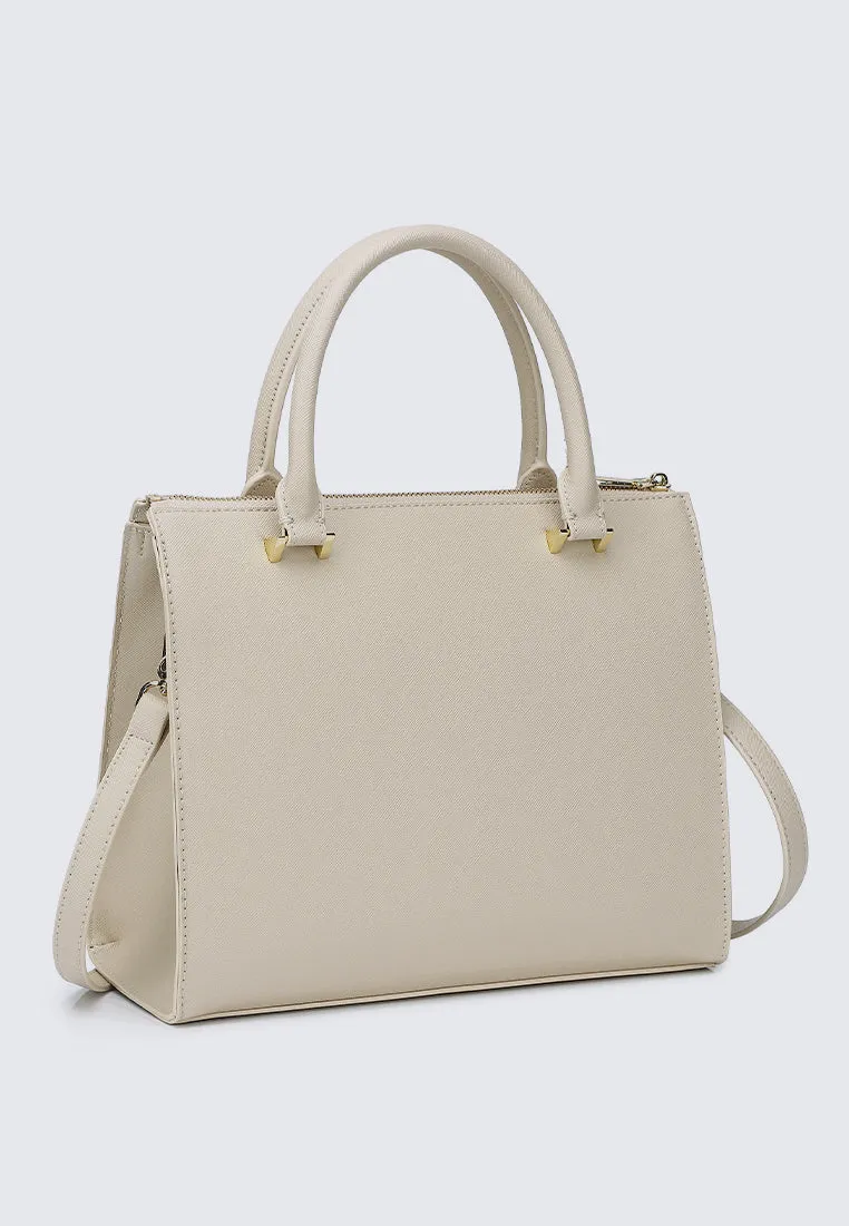 Ceci Double Top Handle Bag (Beige)