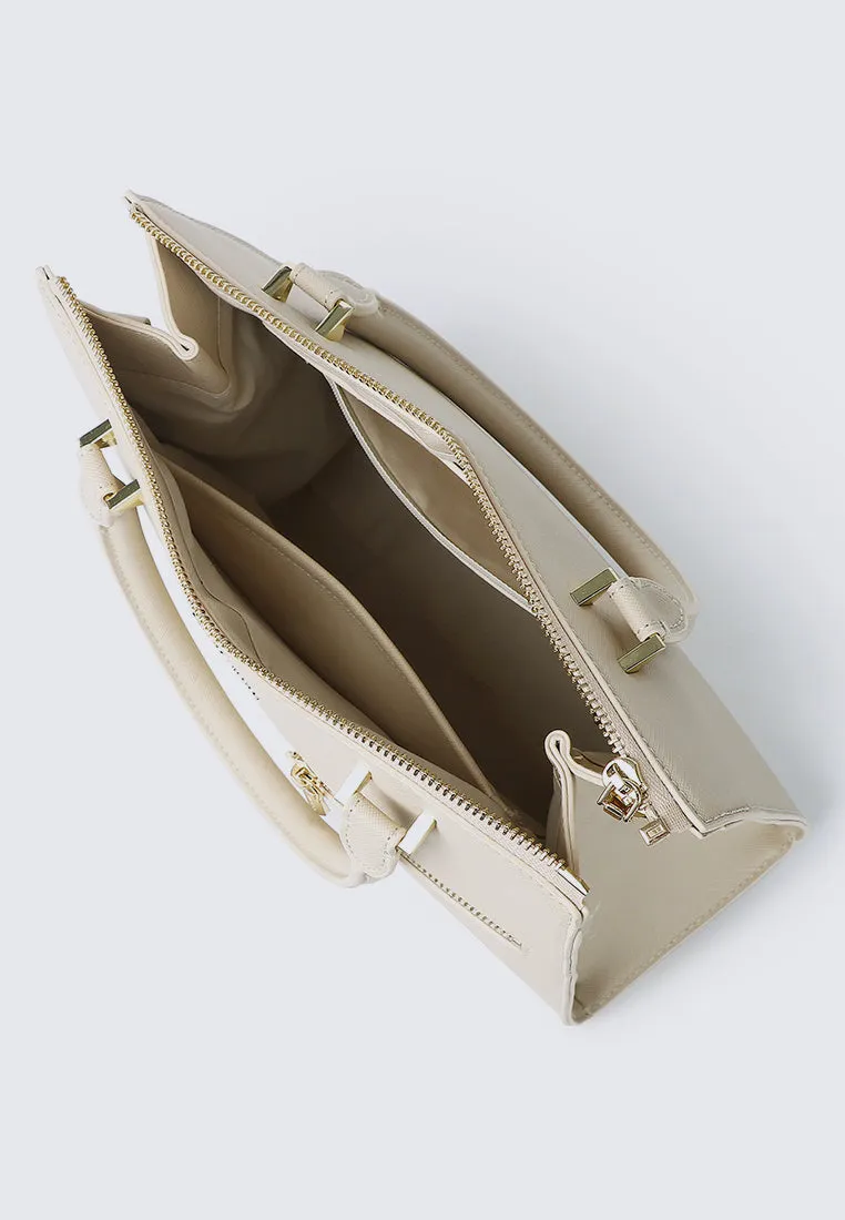 Ceci Double Top Handle Bag (Beige)