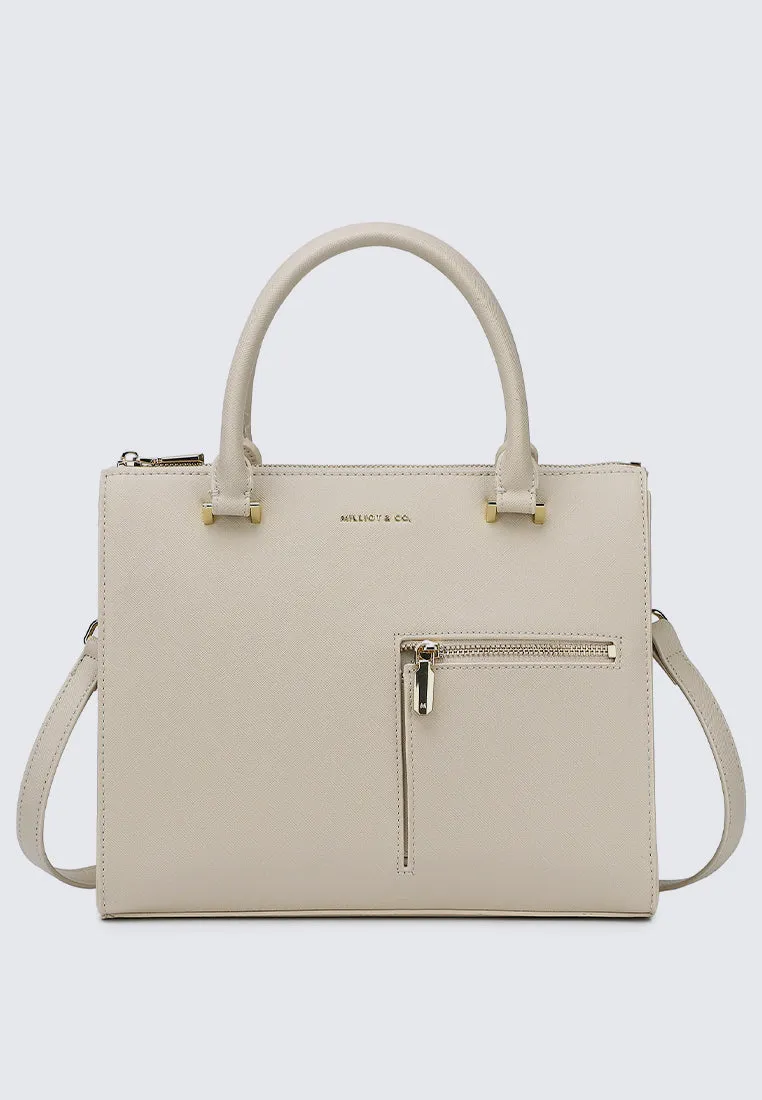 Ceci Double Top Handle Bag (Beige)