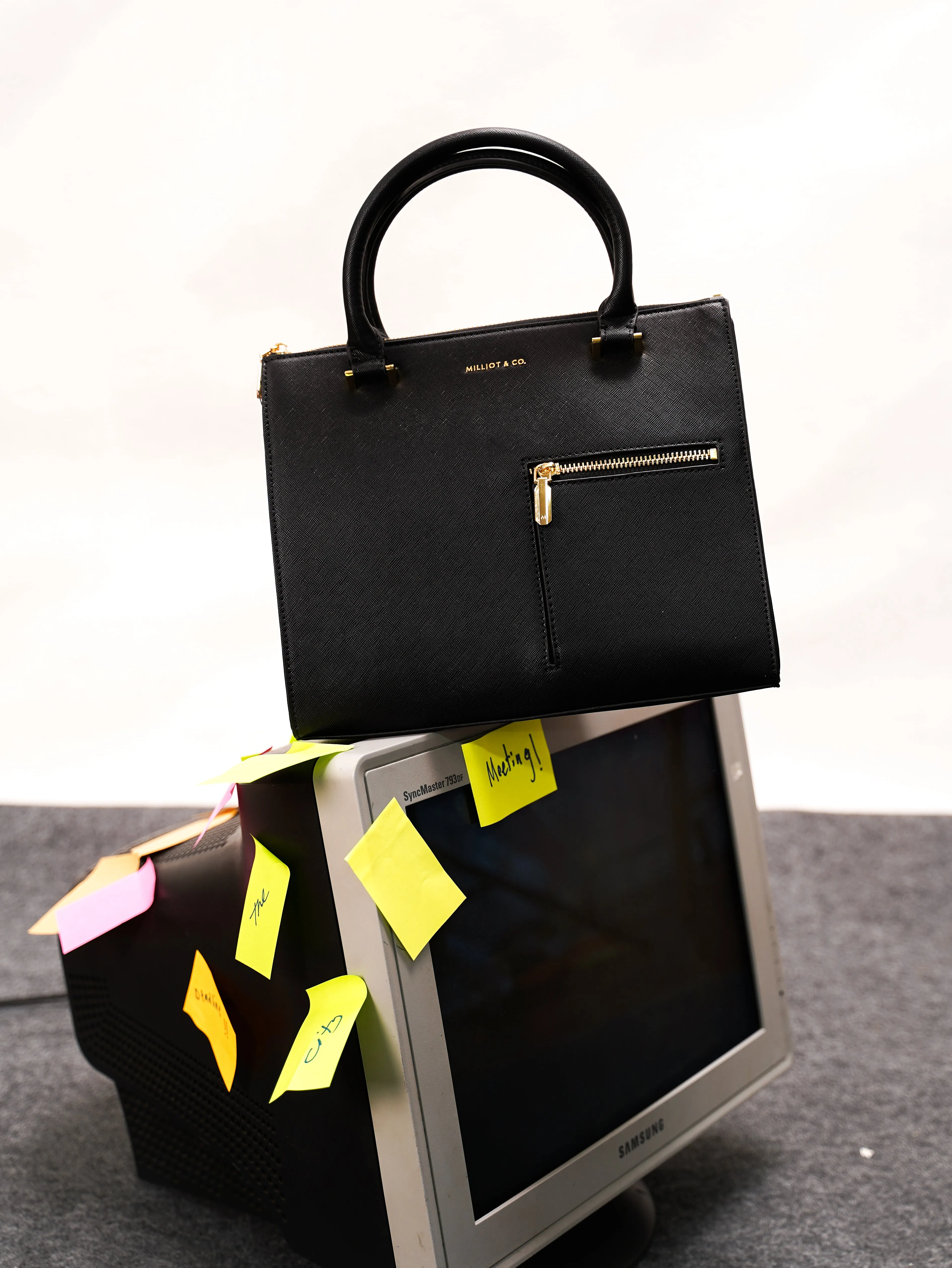 Ceci Double Top Handle Bag (Black)