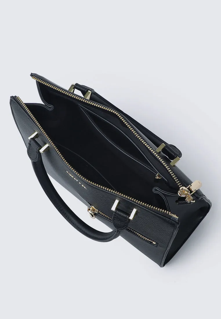 Ceci Double Top Handle Bag (Black)
