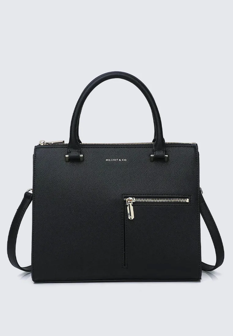 Ceci Double Top Handle Bag (Black)