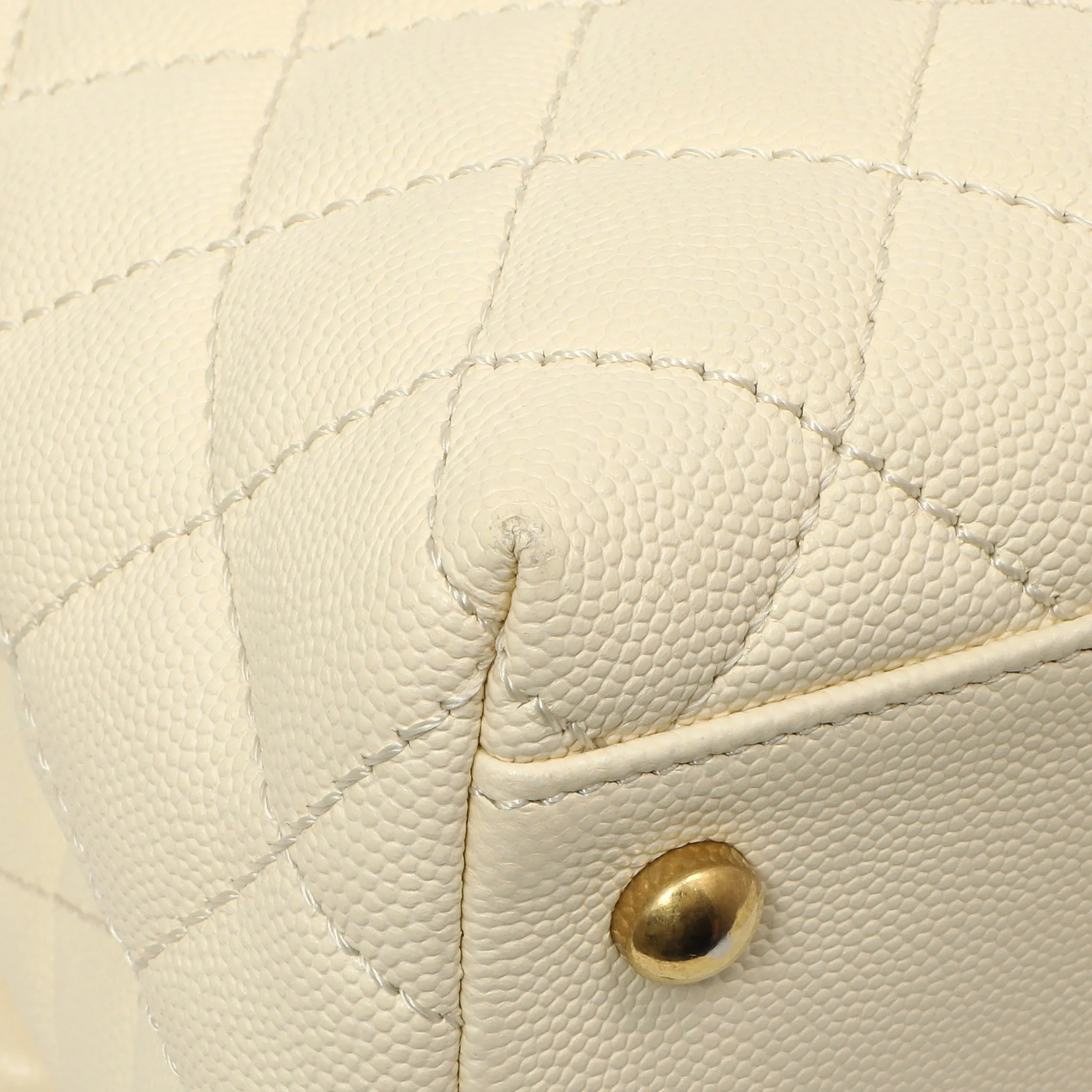 Chanel White Quilted Caviar Medium Coco Handle