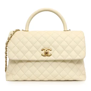 Chanel White Quilted Caviar Medium Coco Handle