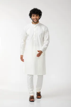 Classic - Cream Cotton Knee Length Kurta and Pyjama Combo For Men | Uathayam