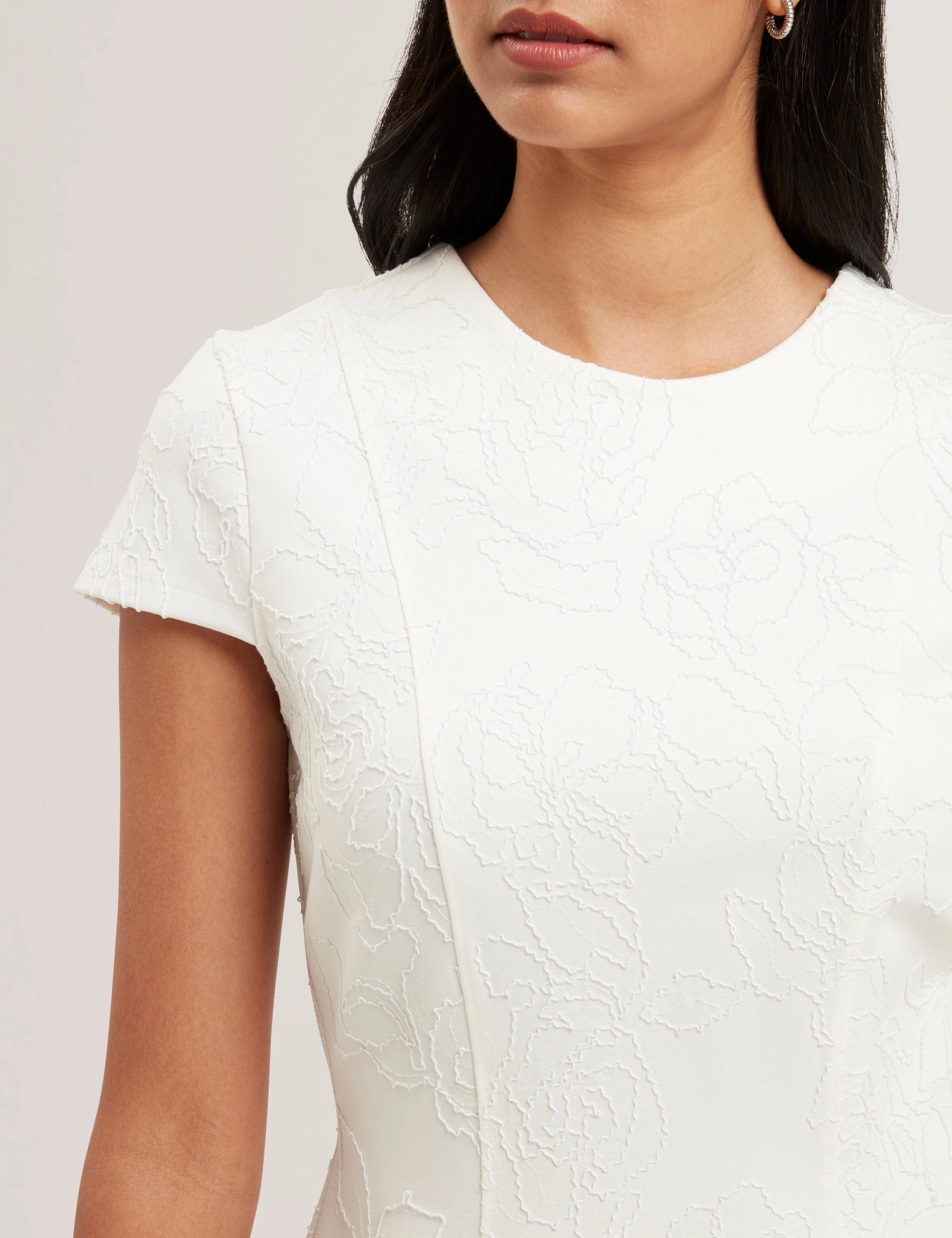 Clodaa Embroidered Ponte Mini Skater Dress Ivory