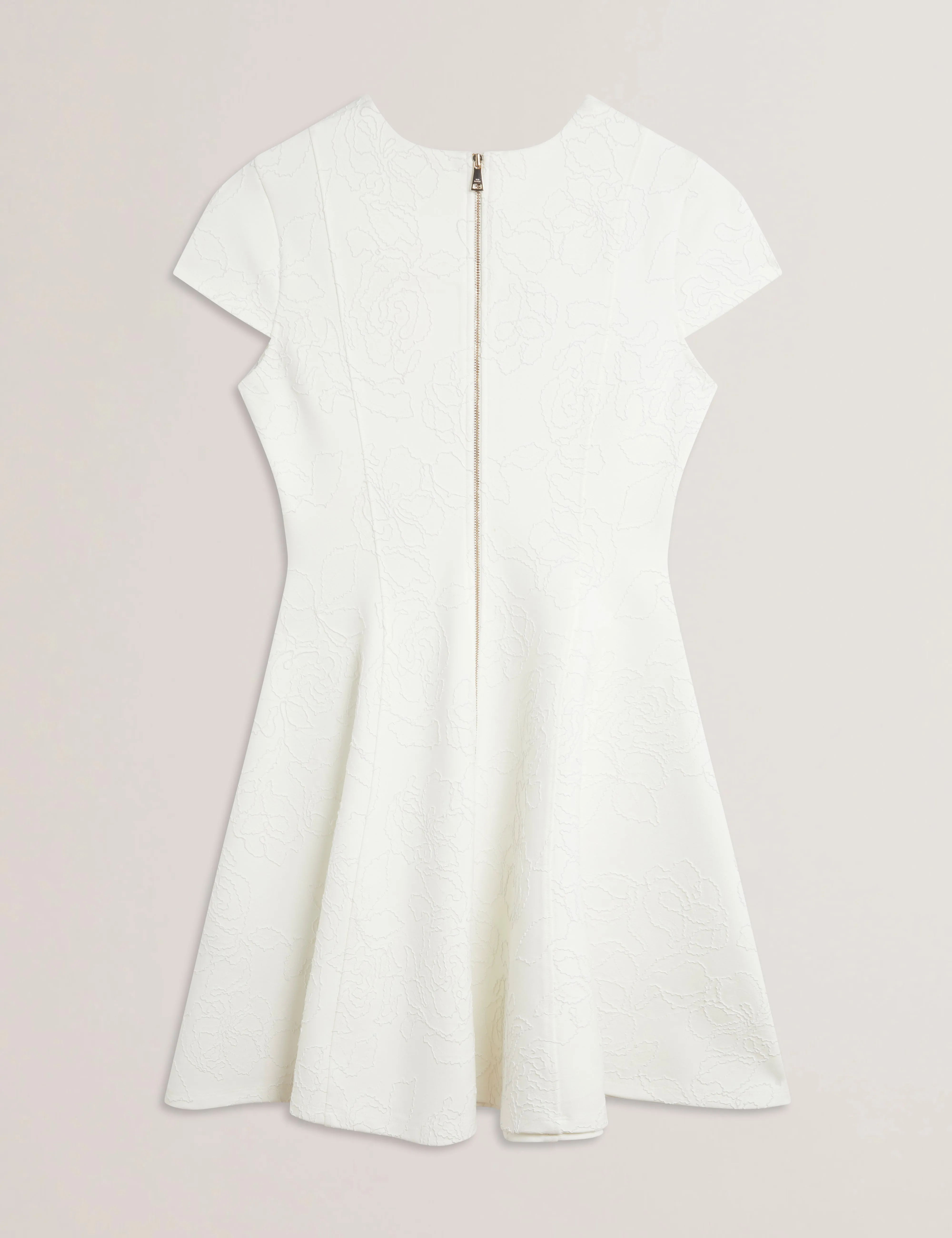 Clodaa Embroidered Ponte Mini Skater Dress Ivory