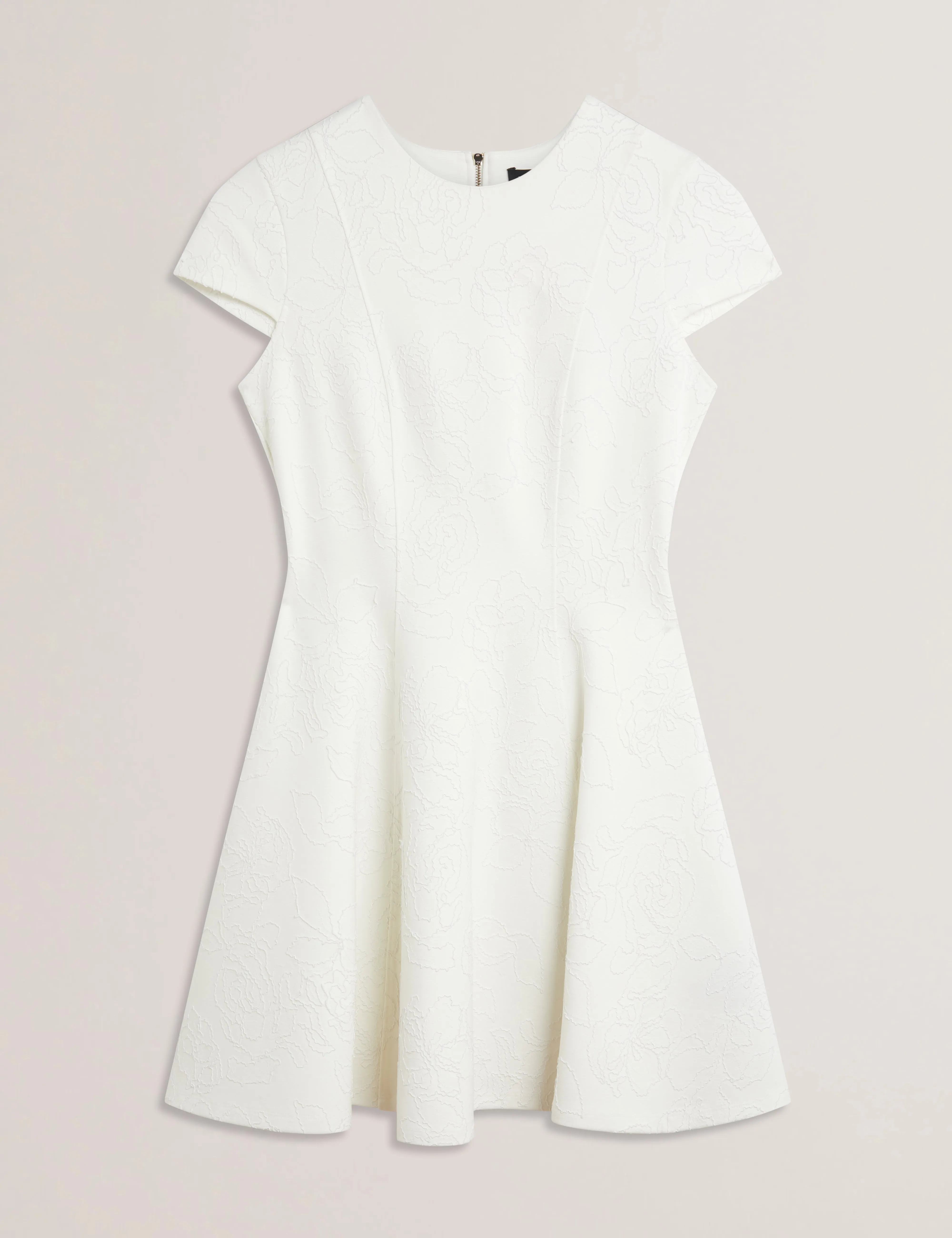 Clodaa Embroidered Ponte Mini Skater Dress Ivory