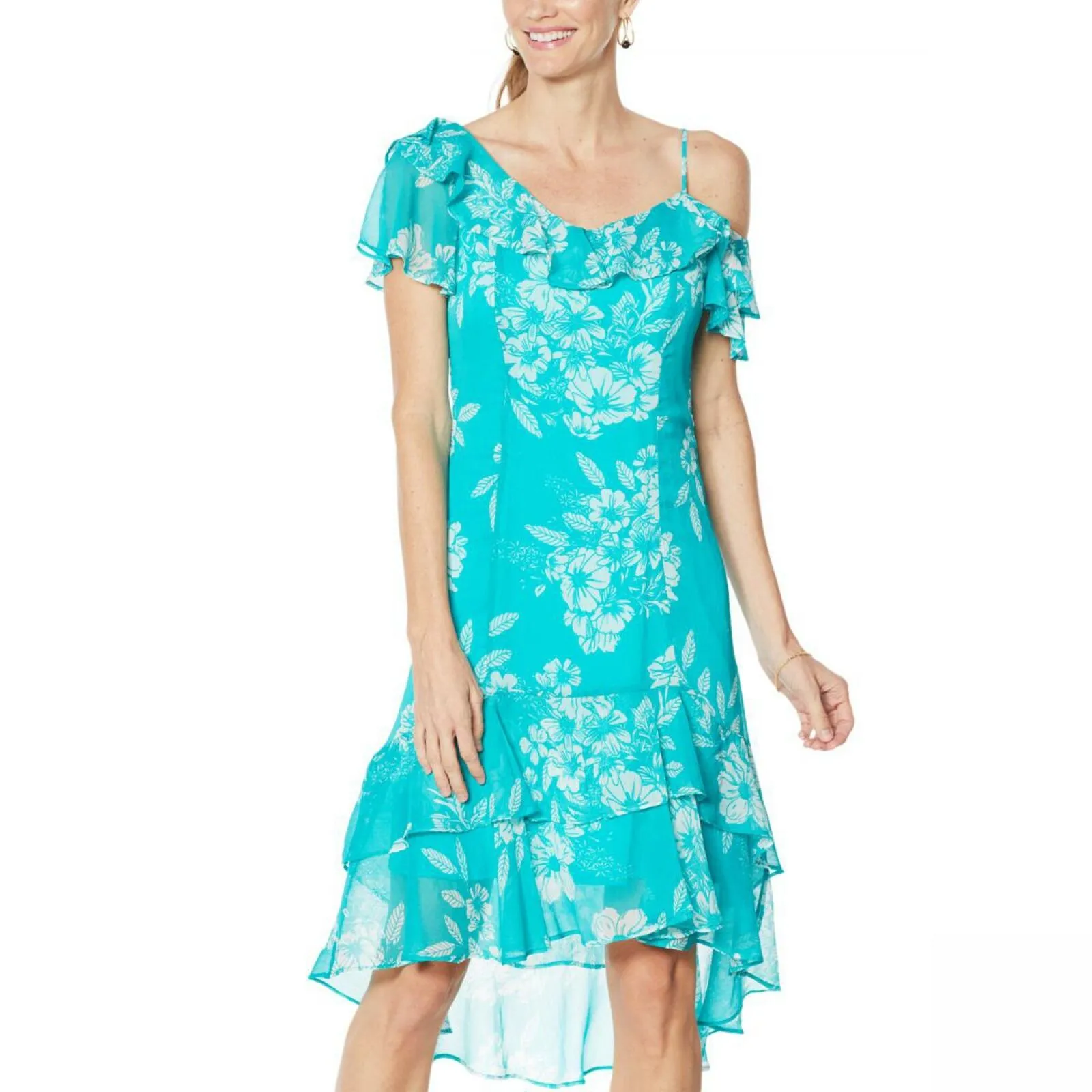 Colleen Lopez Women's One Shoulder Hi Low Ruffle Dress