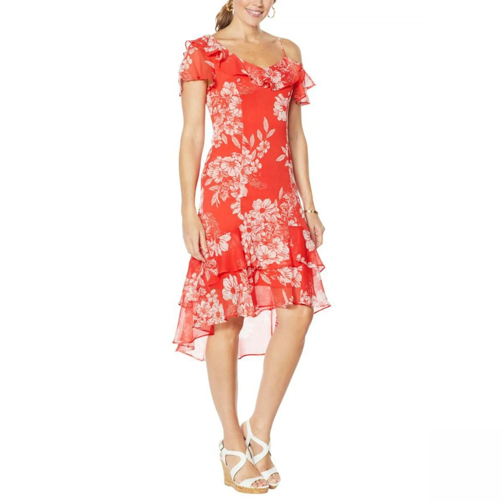 Colleen Lopez Women's One Shoulder Hi Low Ruffle Dress