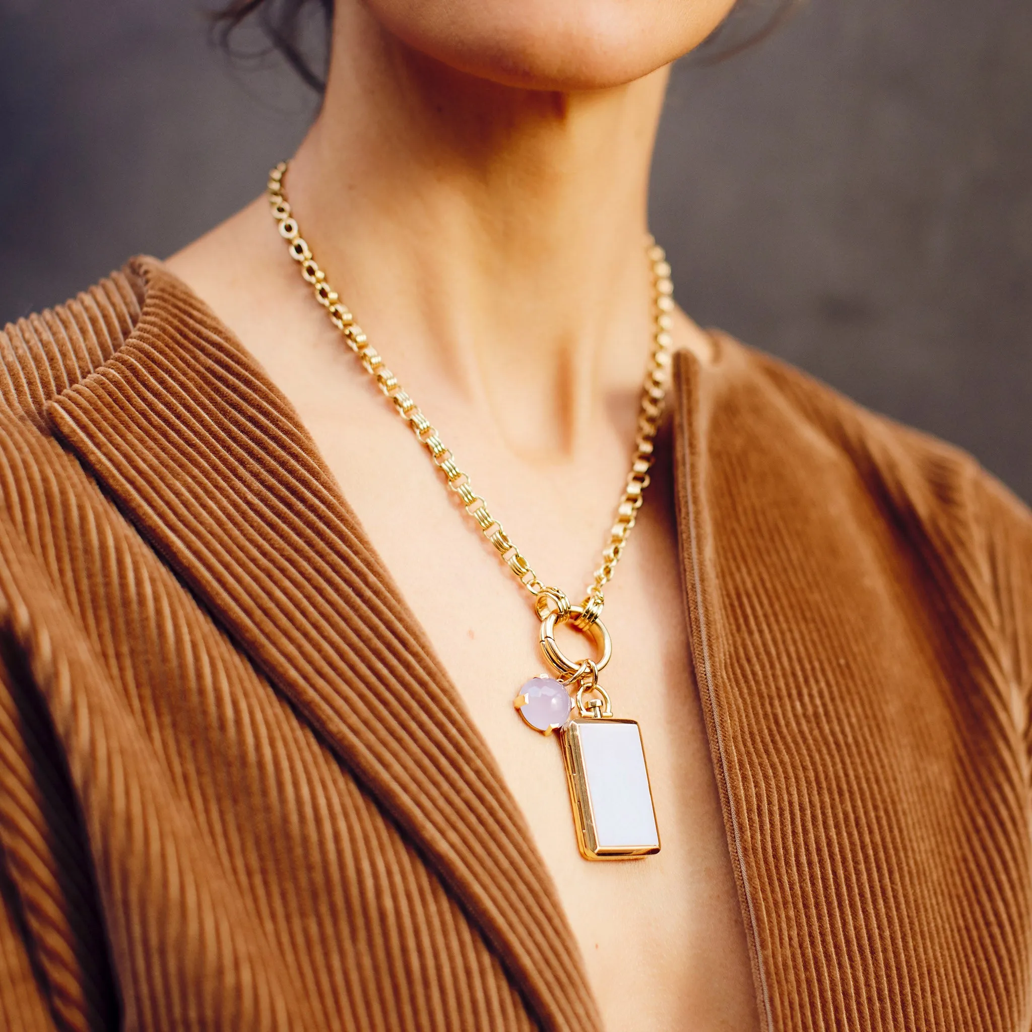 Convertible Triple Chain Necklace 18K Yellow Gold, Small Link, 18" Triple Key Ring
