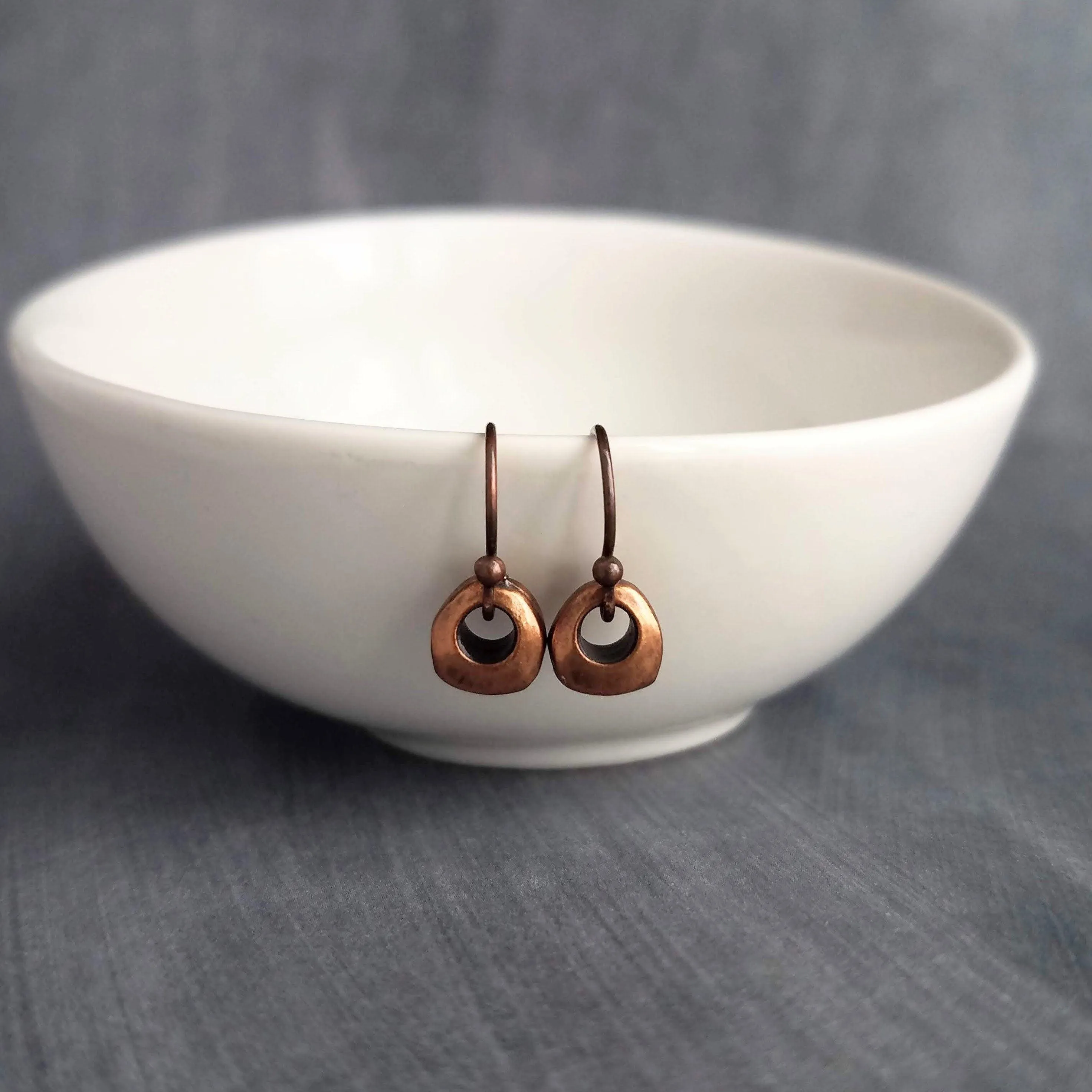 Copper Nugget Earrings, aged copper earring, antique copper earring, small copper dangle, little antique copper earring, tiny chunky copper