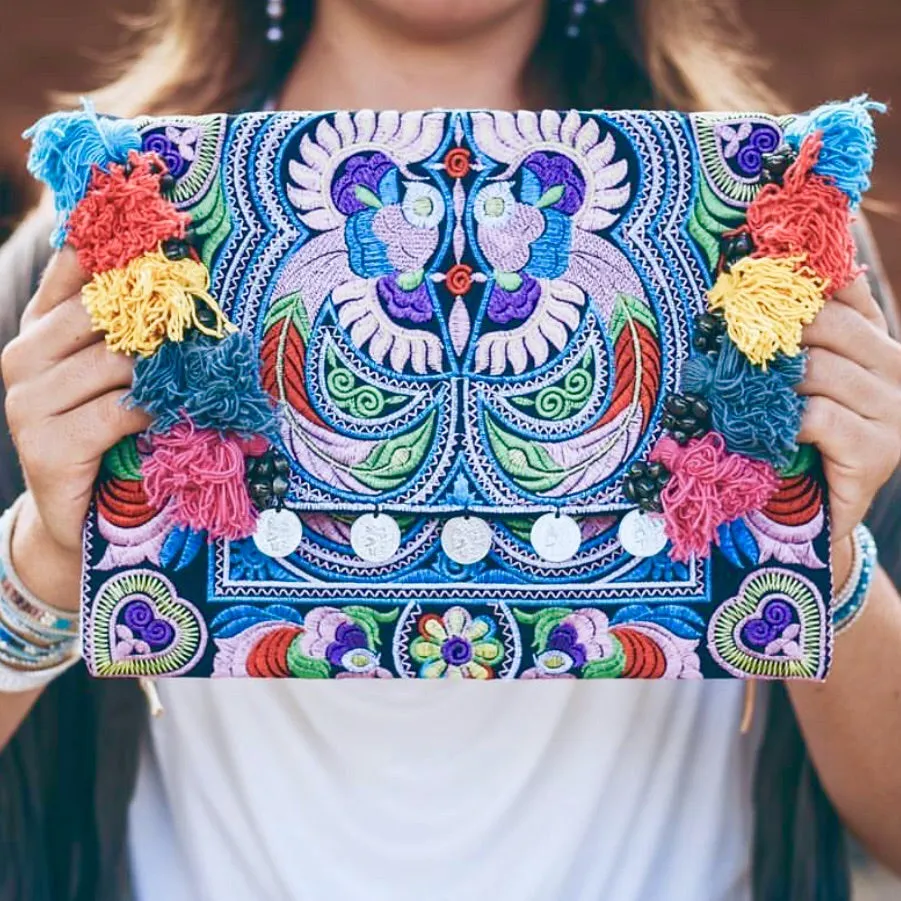 Corfu Boho Banjara Tassel Clutch Bag