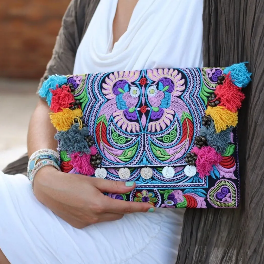 Corfu Boho Banjara Tassel Clutch Bag