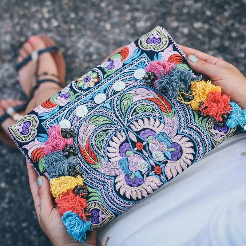 Corfu Boho Banjara Tassel Clutch Bag
