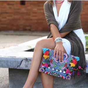Corfu Boho Banjara Tassel Clutch Bag