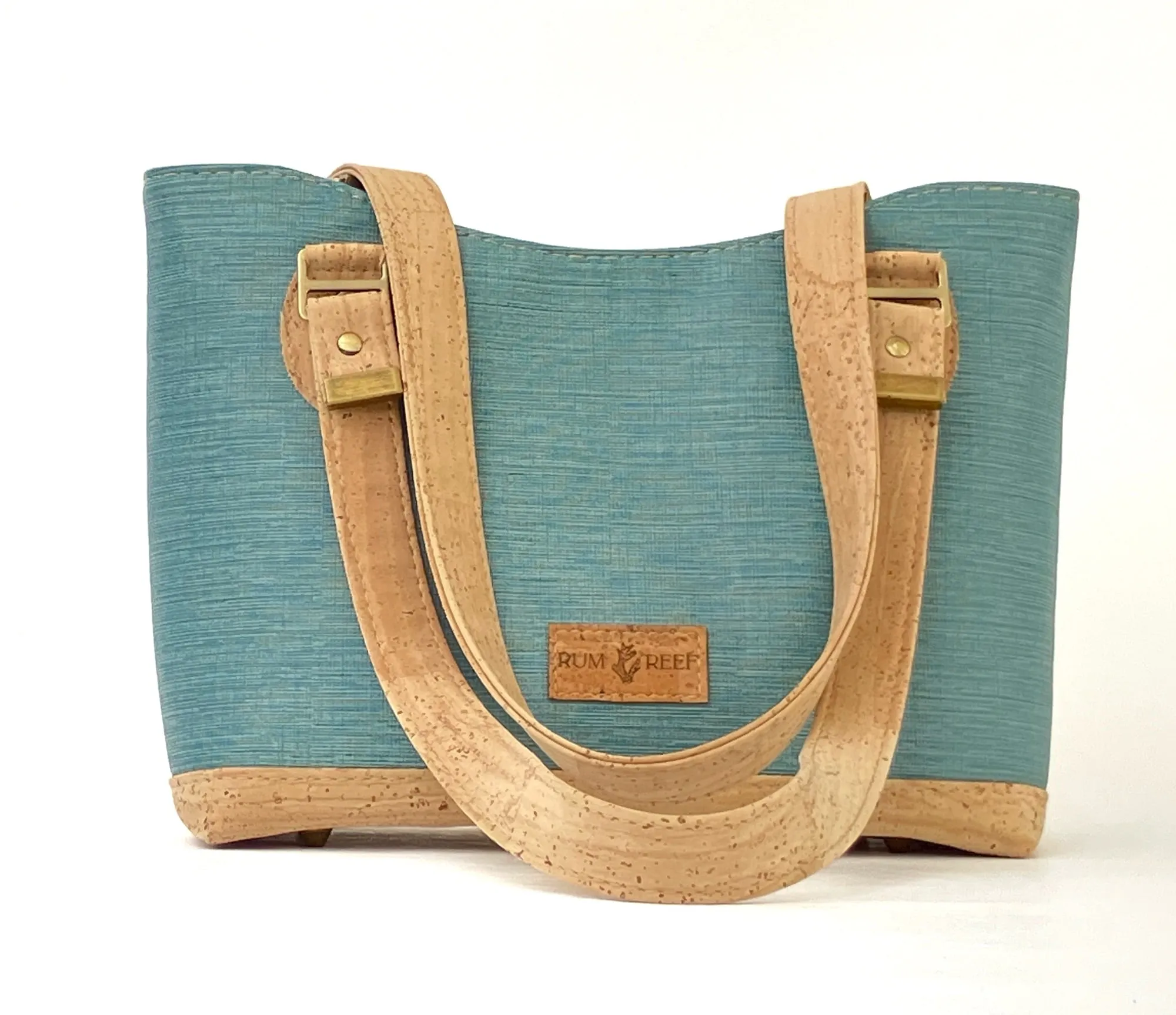 Cork & Textured Vinyl Structured Shoulder Bag with Exterior Zipper Pocket