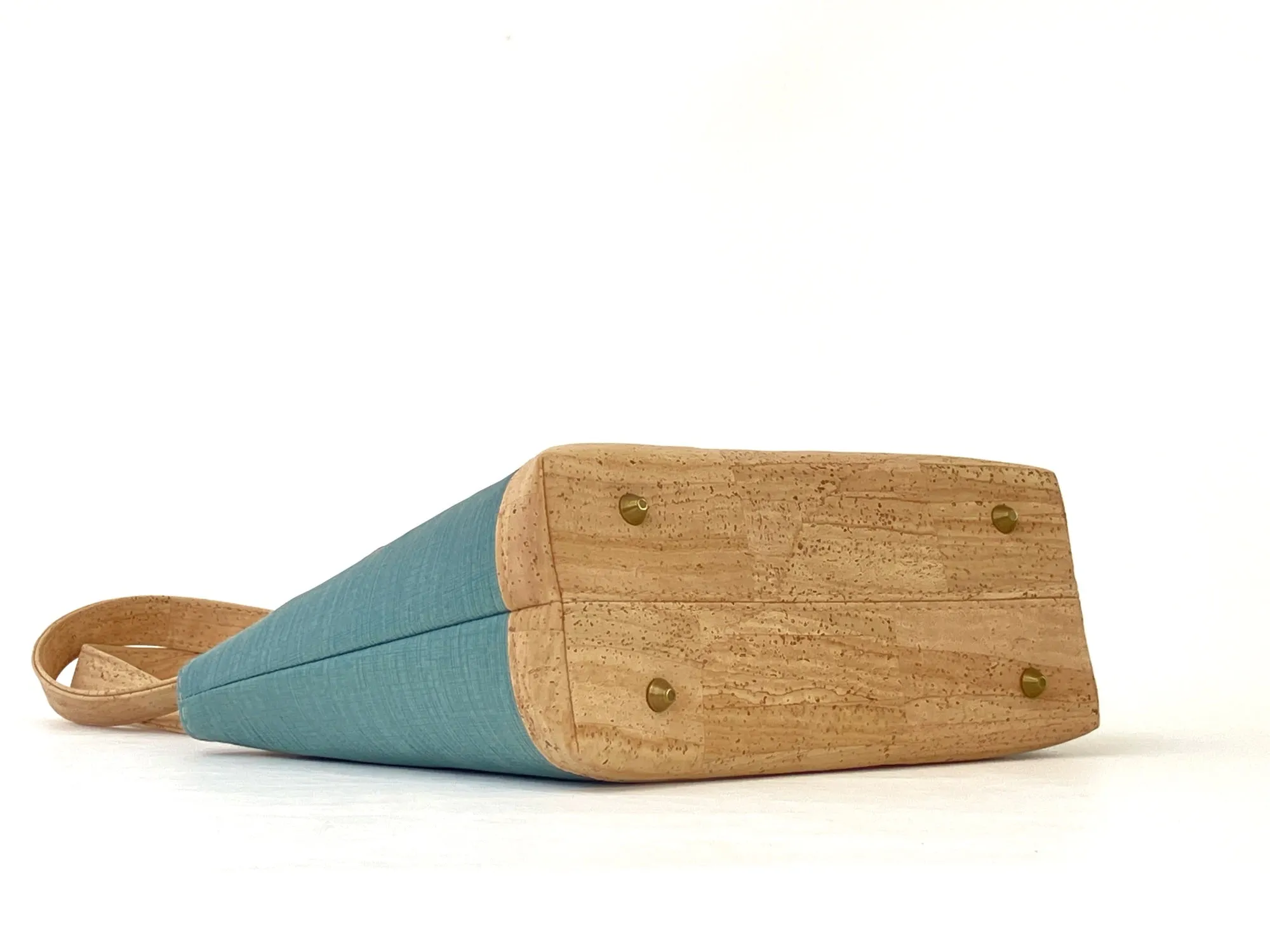 Cork & Textured Vinyl Structured Shoulder Bag with Exterior Zipper Pocket