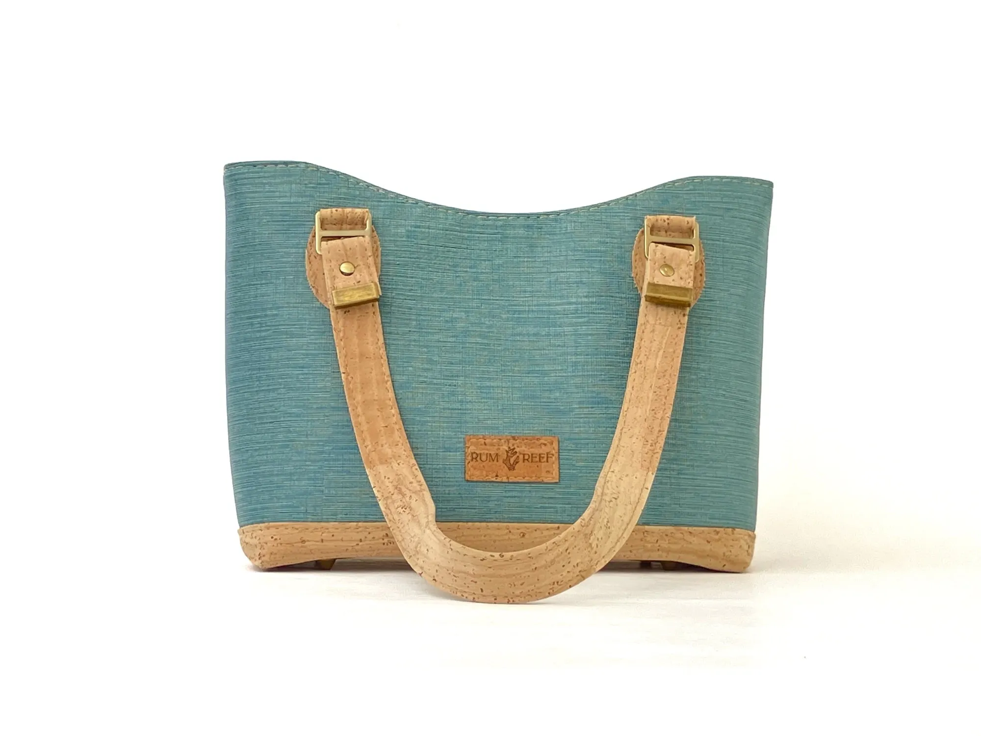 Cork & Textured Vinyl Structured Shoulder Bag with Exterior Zipper Pocket