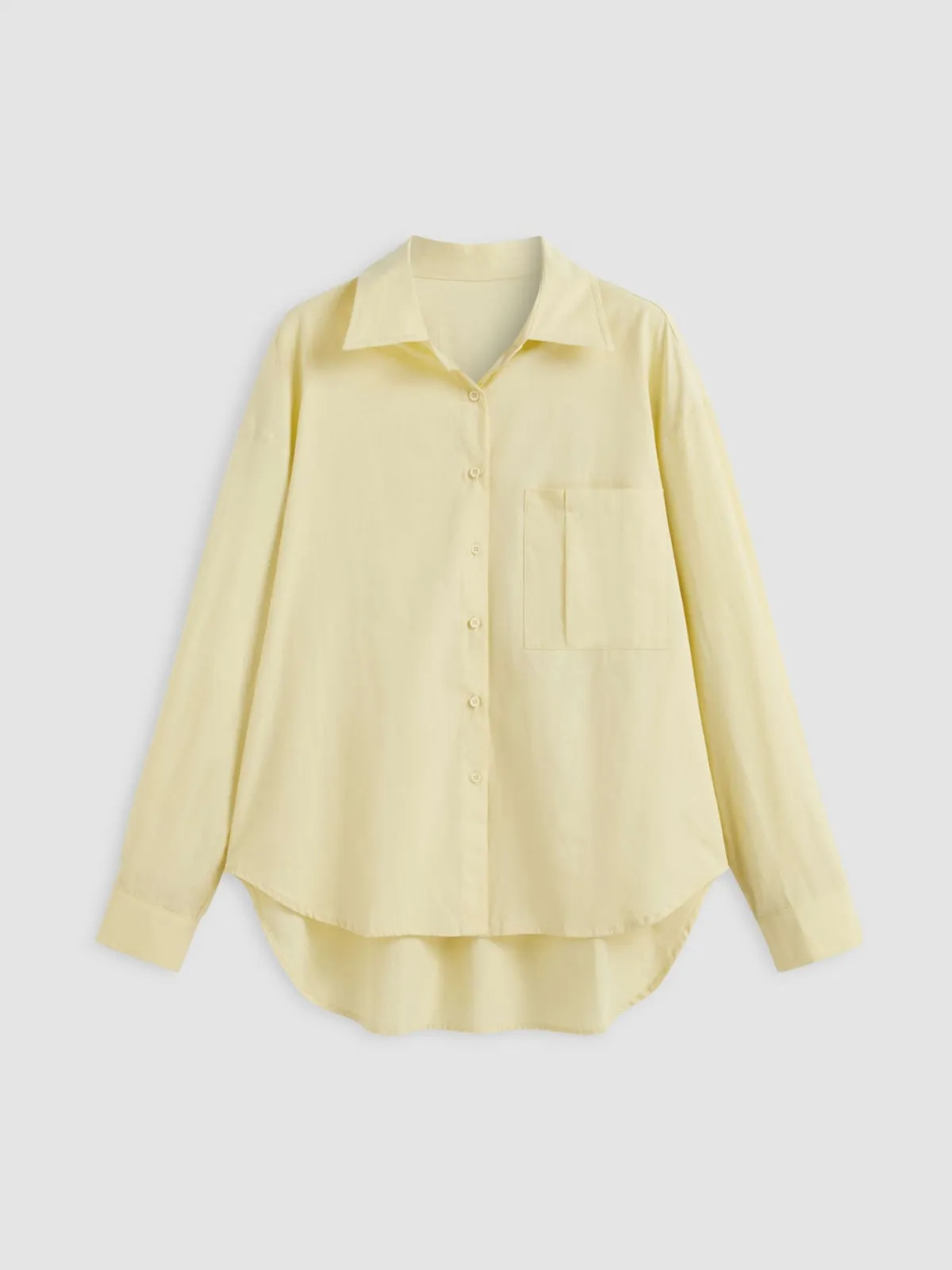 Cotton Collar Solid Long Sleeve Shirt