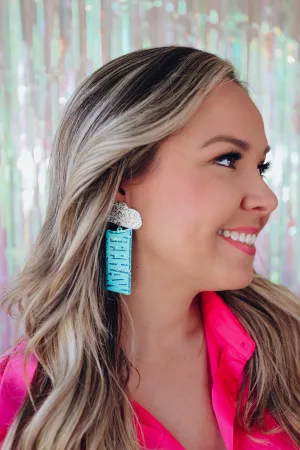 Cowboy Hat "Yeehaw" Glitter Earrings - Blue